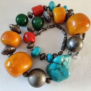 🇨🇦 Vintage Bohemian Tribal necklace silver beads